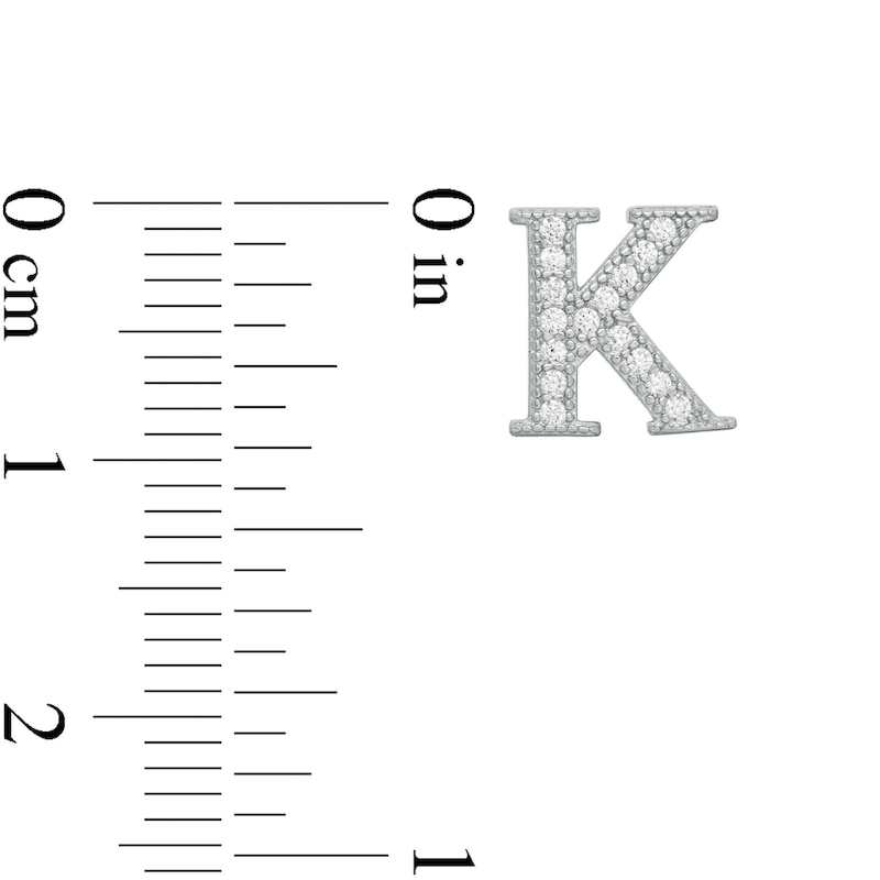 Main Image 2 of Cubic Zirconia "K" Initial Vintage-Style Stud Earrings in Solid Sterling Silver