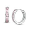 Thumbnail Image 0 of 13mm Pink Cubic Zirconia Channel Huggie Hoop Earrings in Sterling Silver