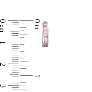 13mm Pink Cubic Zirconia Channel Huggie Hoop Earrings in Sterling Silver