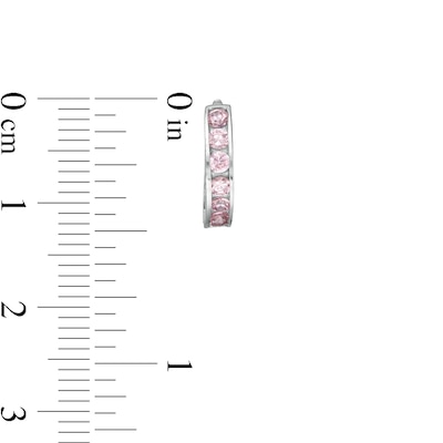 13mm Pink Cubic Zirconia Channel Huggie Hoop Earrings in Sterling Silver