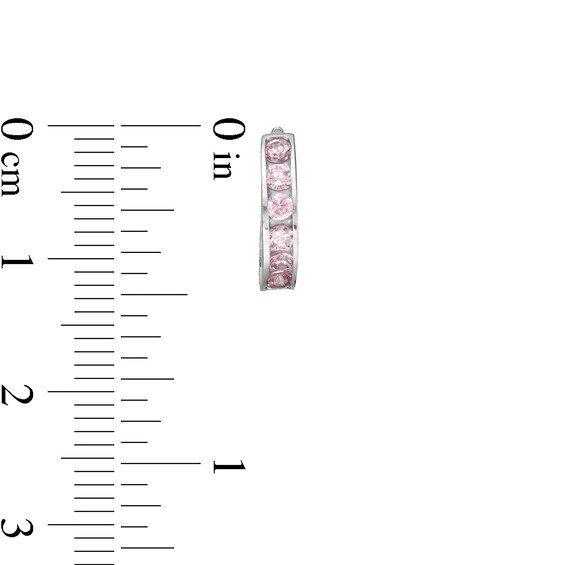 13mm Pink Cubic Zirconia Channel Huggie Hoop Earrings in Sterling Silver