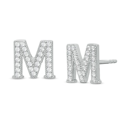 Cubic Zirconia &quot;M&quot; Initial Vintage-Style Stud Earrings in Solid Sterling Silver