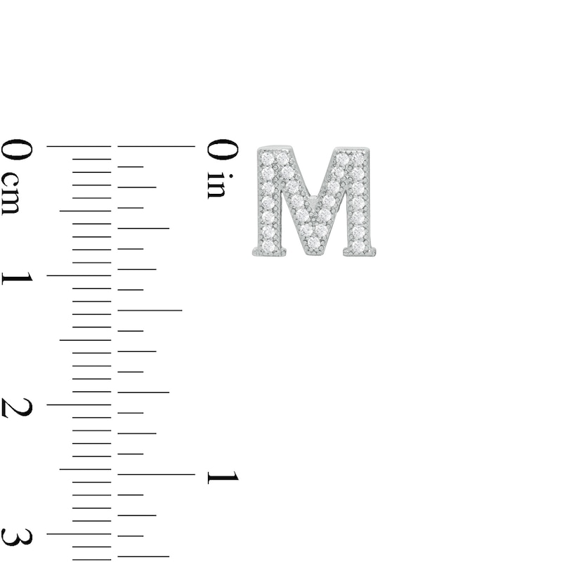 Cubic Zirconia "M" Initial Vintage-Style Stud Earrings in Solid Sterling Silver