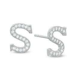 Cubic Zirconia &quot;S&quot; Initial Vintage-Style Stud Earrings in Solid Sterling Silver
