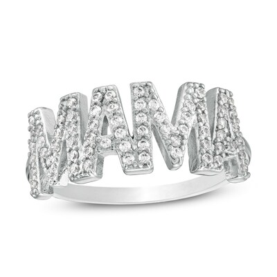 Cubic Zirconia "MAMA" Ring in Sterling Silver - Size 7
