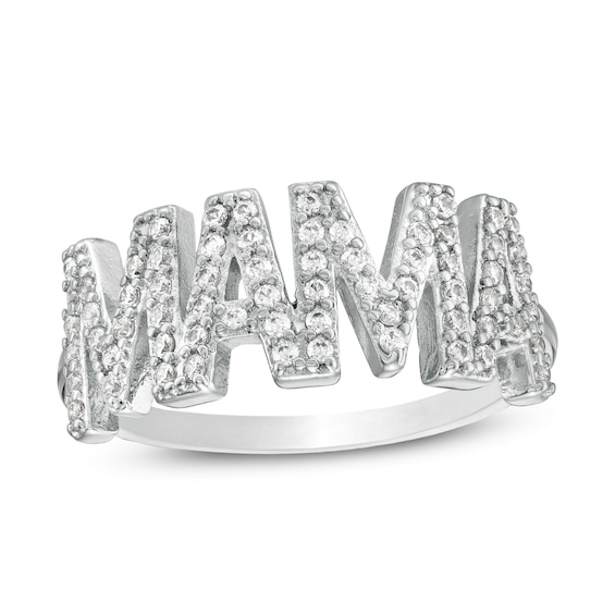Cubic Zirconia "MAMA" Ring in Sterling Silver - Size 7