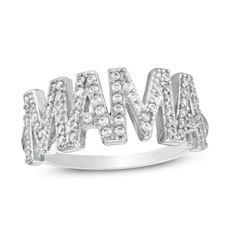 Cubic Zirconia "MAMA" Ring in Sterling Silver - Size 7