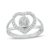 Thumbnail Image 0 of Cubic Zirconia Heart Frame Virgin Mary Split Shank Ring in Sterling Silver