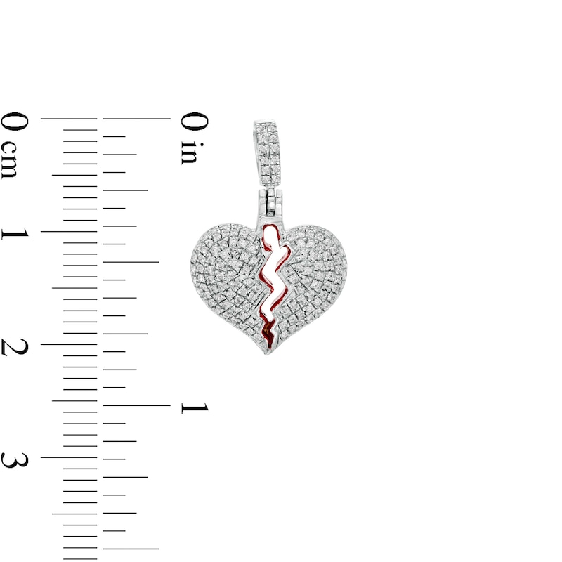 Small Cubic Zirconia and Red Enamel Broken Heart Necklace Charm in Solid Sterling Silver