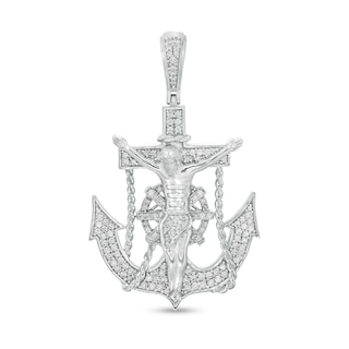 Cubic Zirconia Crucifix Anchor Necklace Charm in Sterling Silver