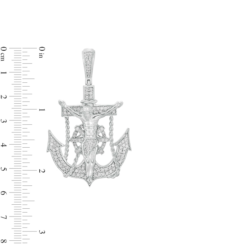 Main Image 2 of Cubic Zirconia Crucifix Anchor Necklace Charm in Sterling Silver