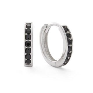 Solid Sterling Sliver 1.5mm Black CZ Channel Huggies