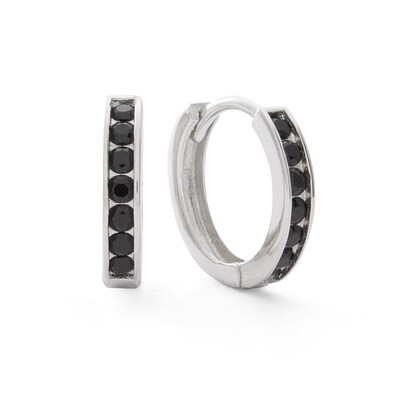 Solid Sterling Sliver 1.5mm Black CZ Channel Huggies