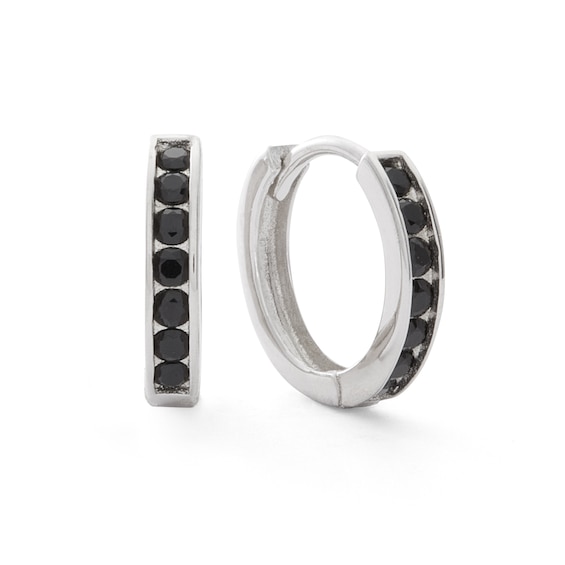 Solid Sterling Sliver 1.5mm Black CZ Channel Huggies