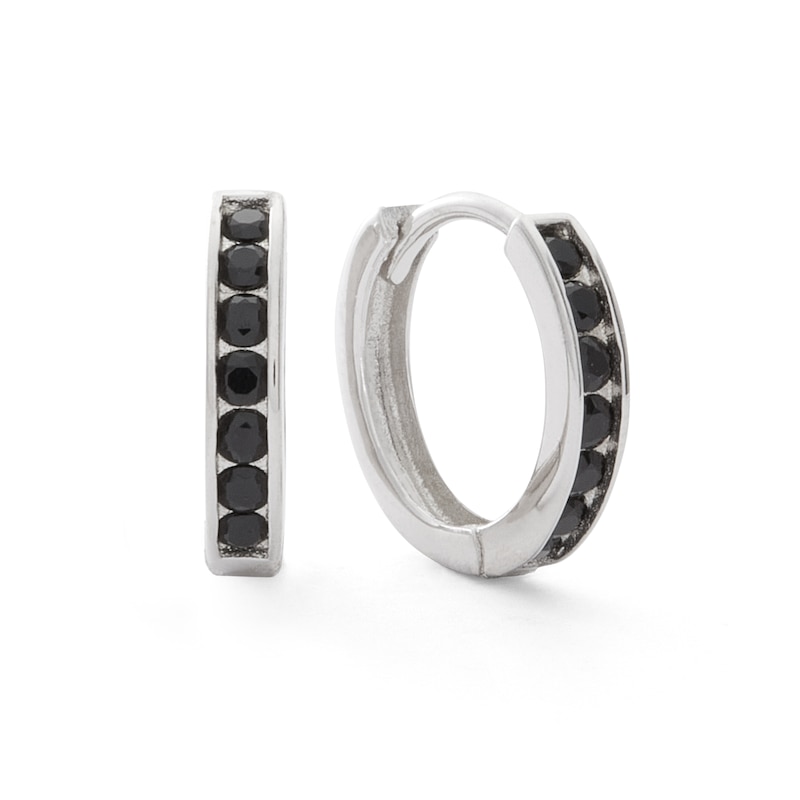 Solid Sterling Sliver 1.5mm Black CZ Channel Huggies
