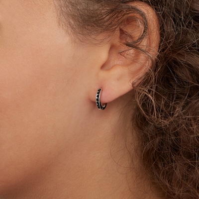Solid Sterling Sliver 1.5mm Black CZ Channel Huggies