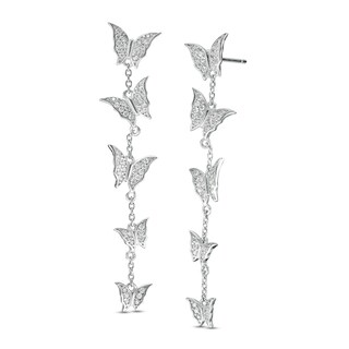 Cubic Zirconia Graduated Butterfly Station Linear Drop Earrings in Sterling Silver