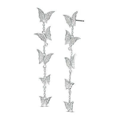 Cubic Zirconia Graduated Butterfly Station Linear Drop Earrings in Sterling Silver