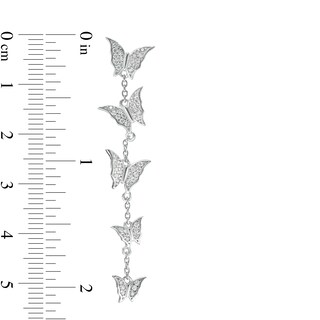 Cubic Zirconia Graduated Butterfly Station Linear Drop Earrings in Sterling Silver