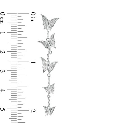 Cubic Zirconia Graduated Butterfly Station Linear Drop Earrings in Sterling Silver