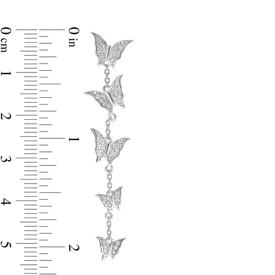 Cubic Zirconia Graduated Butterfly Station Linear Drop Earrings in Sterling Silver