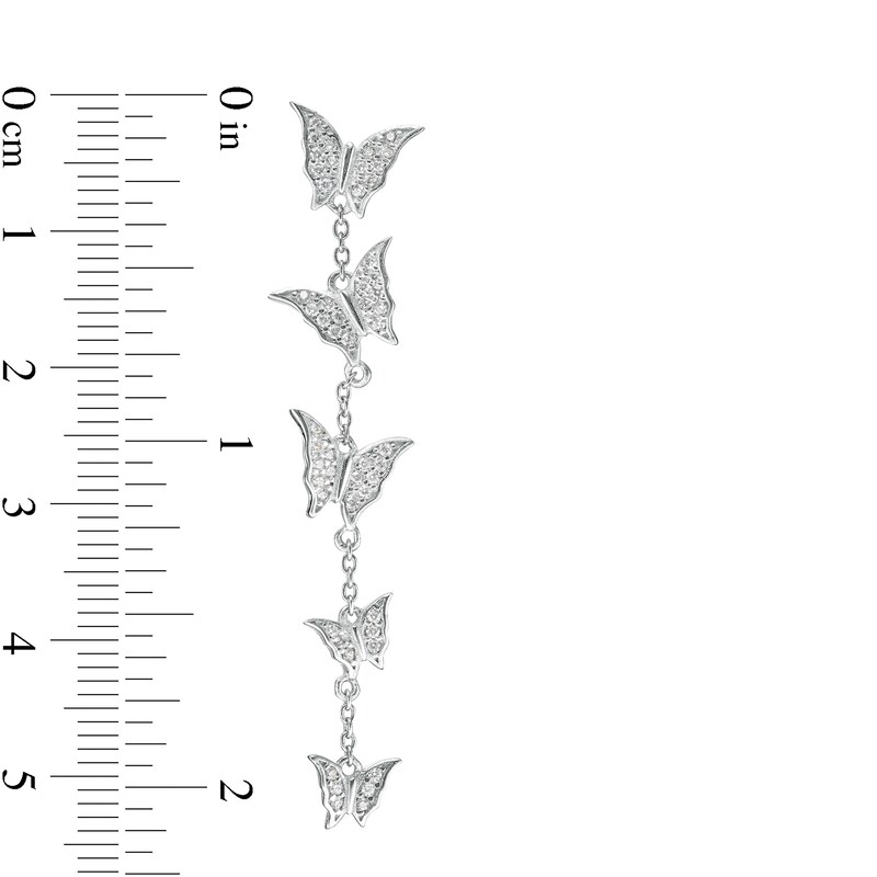 Main Image 2 of Cubic Zirconia Graduated Butterfly Station Linear Drop Earrings in Sterling Silver