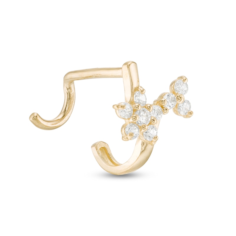 10K Gold CZ Blossoms J-Hoop Nose Stud - 20G