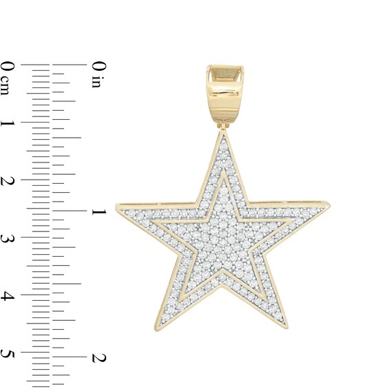 Cubic Zirconia Pavé Composite Double Star Necklace Charm in 10K Gold