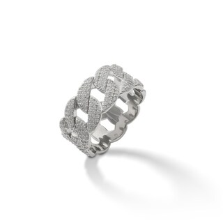 Solid Sterling Silver CZ Cuban Curb Chain Link Eternity Band - Size 10