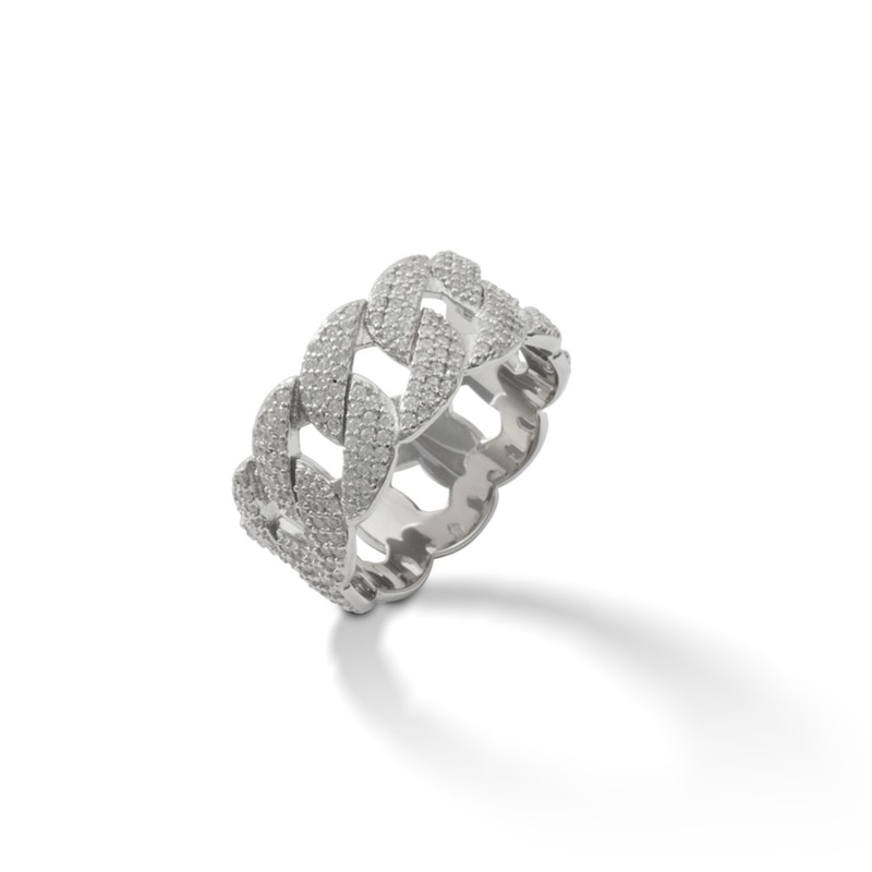 Cubic Zirconia Chain Link Eternity Band in Solid Sterling Silver