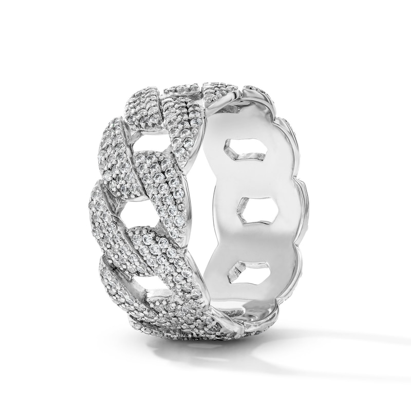 Solid Sterling Silver CZ Cuban Curb Chain Link Eternity Band - Size 10