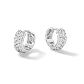 Solid Sterling Silver CZ Triple Row Dome Mini Huggies