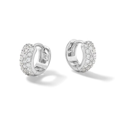 Solid Sterling Silver CZ Triple Row Dome Mini Huggies
