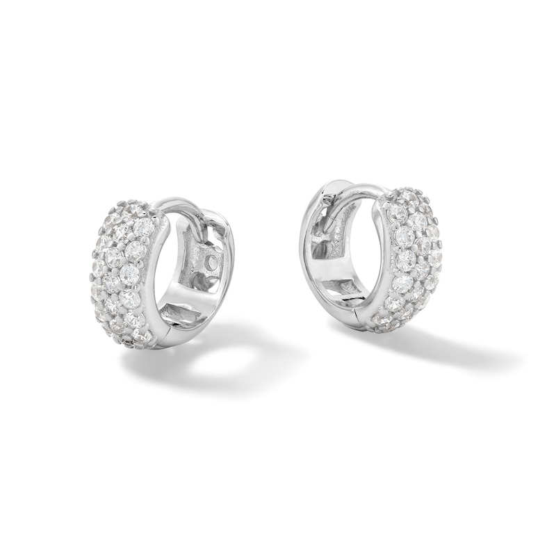 Solid Sterling Silver CZ Triple Row Dome Mini Huggies