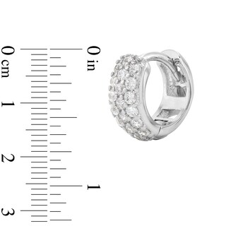 Solid Sterling Silver CZ Triple Row Dome Mini Huggies