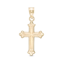 Grooved Budded Cross Necklace Charm in 10K Stamp Hollow Gold