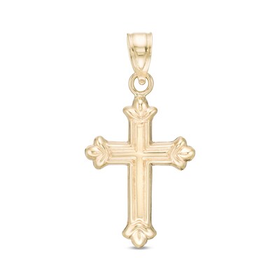 Grooved Budded Cross Necklace Charm in 10K Stamp Hollow Gold