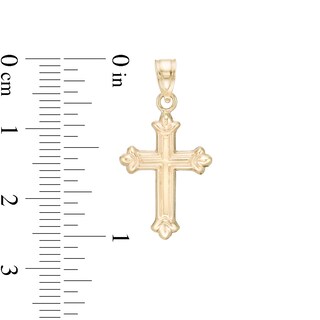 Grooved Budded Cross Necklace Charm in 10K Stamp Hollow Gold