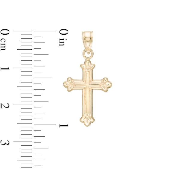 Grooved Budded Cross Necklace Charm in 10K Stamp Hollow Gold