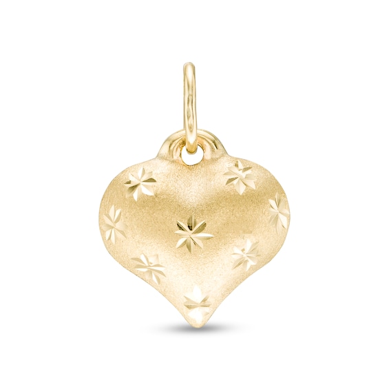 Diamond-Cut Puffed Heart Necklace Charm in 10K Stamp Hollow Gold