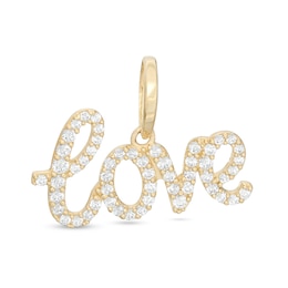 Cubic Zirconia Cursive &quot;love&quot; Necklace Charm in 10K Solid Gold