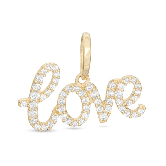 Cubic Zirconia Cursive "love" Necklace Charm in 10K Solid Gold