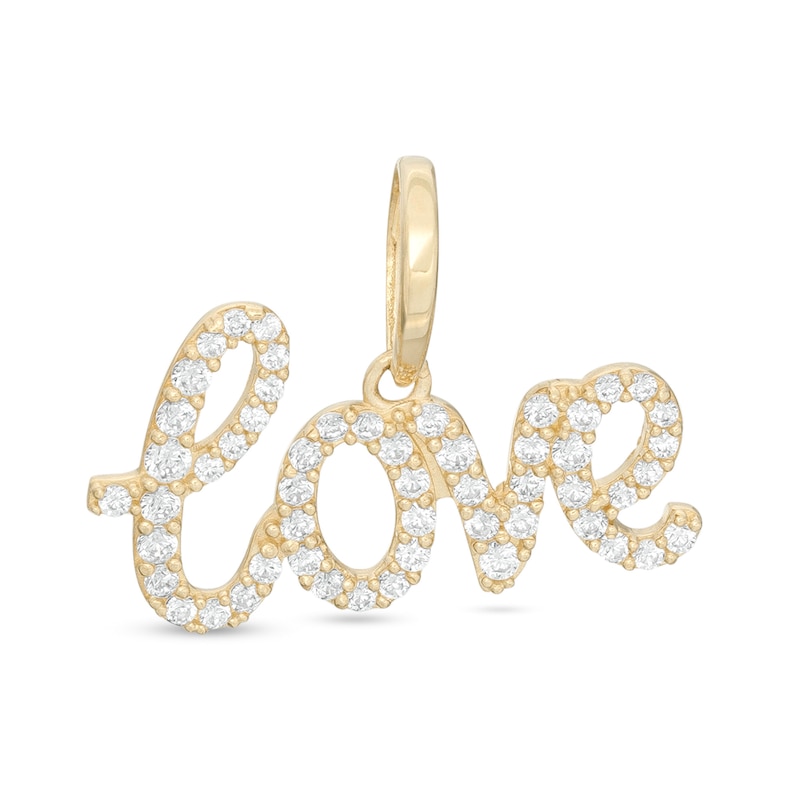 Main Image 1 of Cubic Zirconia Cursive "love" Necklace Charm in 10K Solid Gold