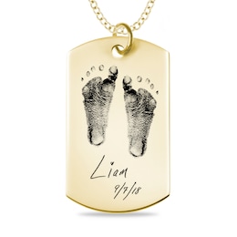 Engravable Print and Your Own Handwriting Dog Tag Pendant in 10K White, Yellow or Rose Gold (1 Image and 4 Lines)