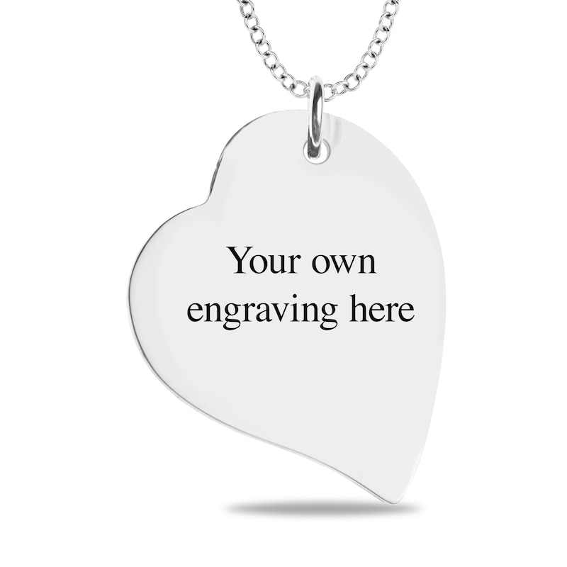 Engravable Print and Handwriting Tilted Heart Pendant in 10K White, Yellow or Rose Gold (1 Image and 4 Lines)