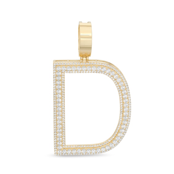 Cubic Zirconia Large Triple Row "D" Initial Necklace Charm in 10K Gold