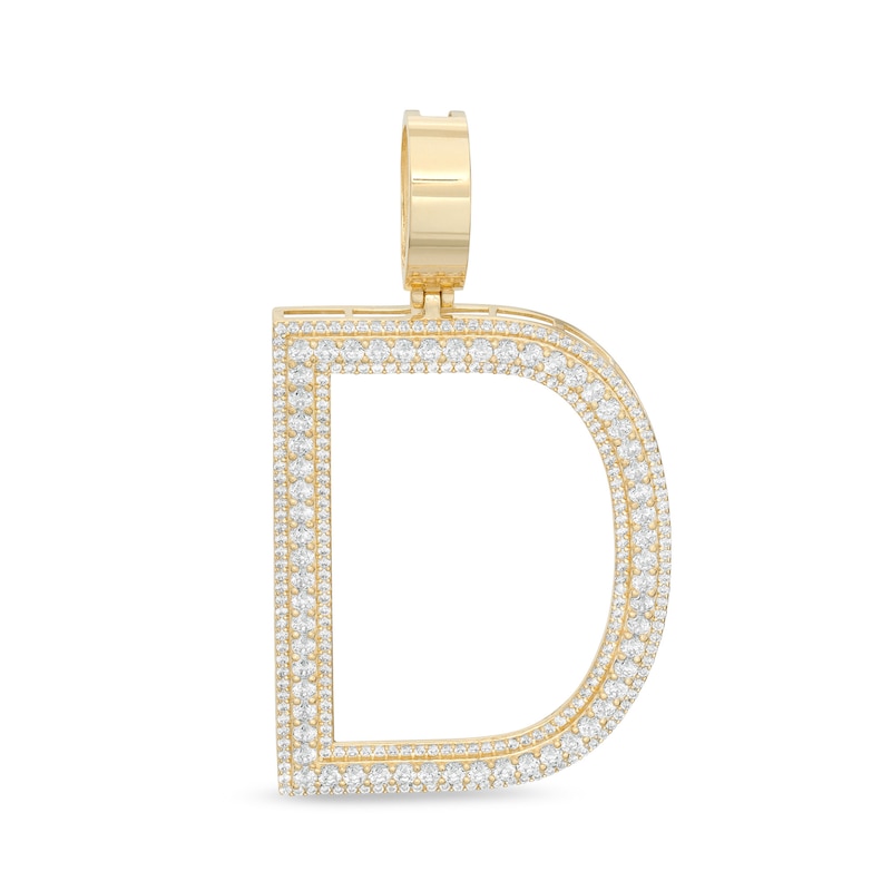 Cubic Zirconia Large Triple Row "D" Initial Necklace Charm in 10K Gold