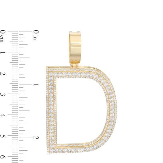 Cubic Zirconia Large Triple Row "D" Initial Necklace Charm in 10K Gold