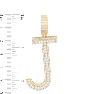 Cubic Zirconia Large Triple Row "J" Initial Necklace Charm in 10K Gold