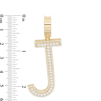 Cubic Zirconia Large Triple Row "J" Initial Necklace Charm in 10K Gold